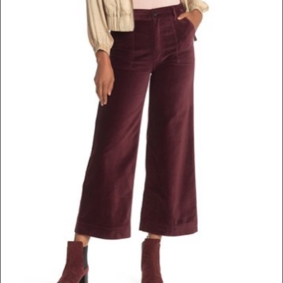 Frye Pants - Frye Nadia Velvet Burgundy Cropped Wide Leg Pants
